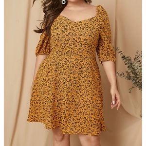 Yellow Backless Design Calico Half Sleeves Dress